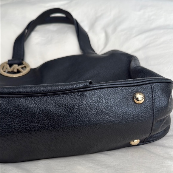 Michael Kors Black Pebbled Leather Tote with Gold Accents - Picture 3 of 10